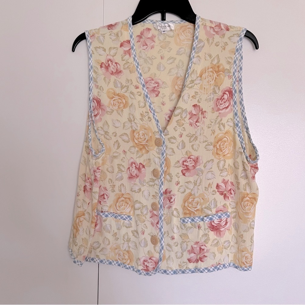 Vintage Jones New York Yellow Cottagecore Floral Vest size medium